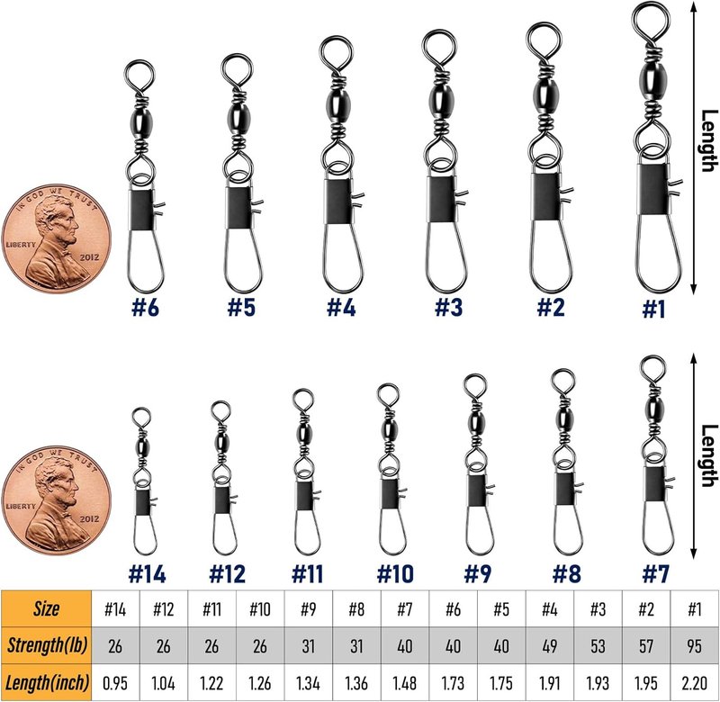 Fishing Barrel Swivels with Snaps - 100-Pack Stainless Steel Connector Clips | 31LB Freshwater Tackle