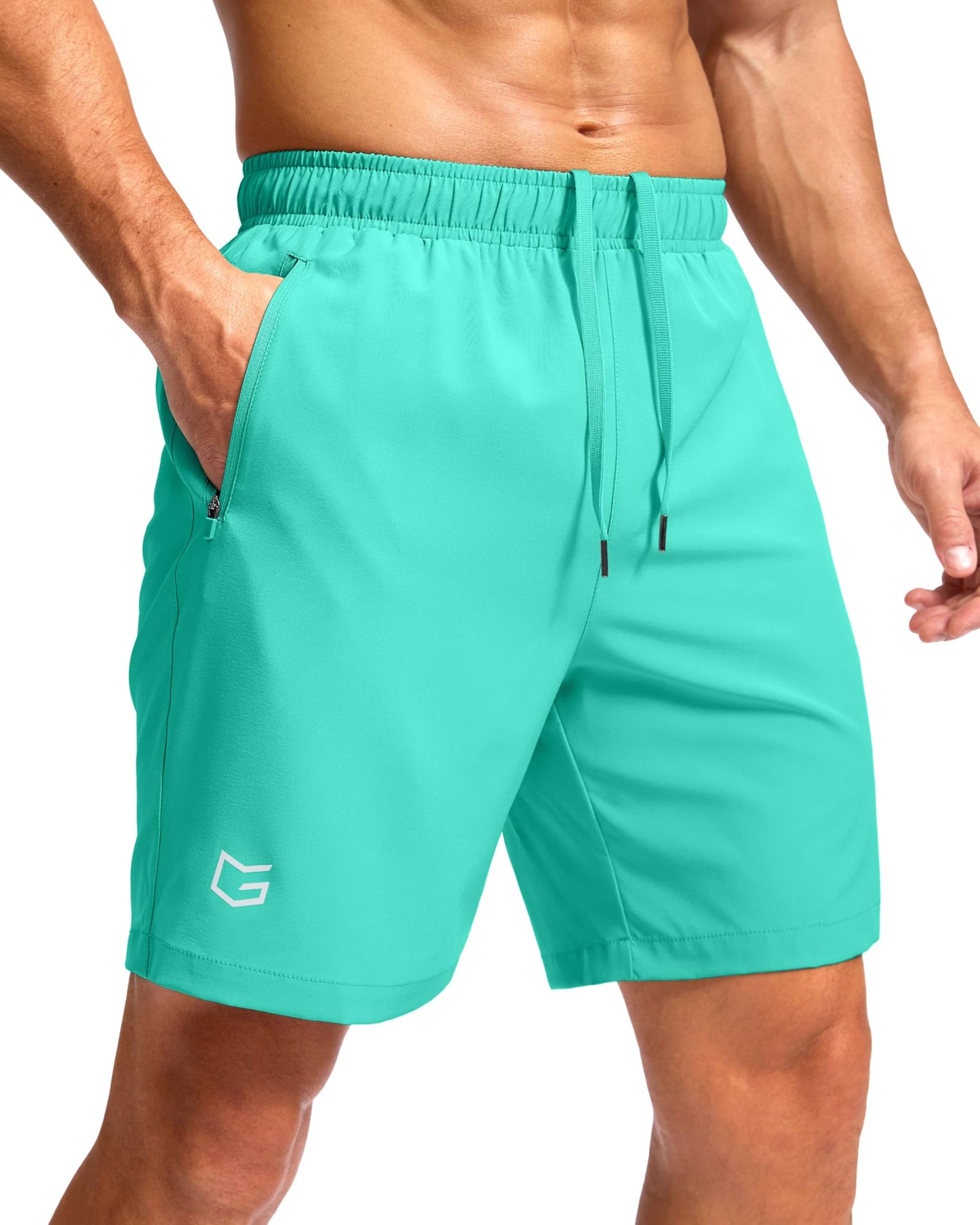 G Gradual Men's Athletic Running Shorts with Zipper Pockets Quick Dry 7"/ 5"/ 9" Workout Gym Shorts for Basketball Hiking(Light Green,7M)