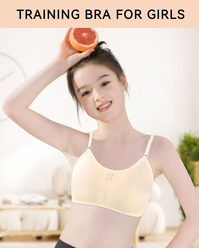 Nubofy Girls Training Bra Teen Bras Everyday Big Kids Padded Bra 8-10 10-12 12-14 14-16 Years Old Pull-on with Adjustable Straps - 5 Packs