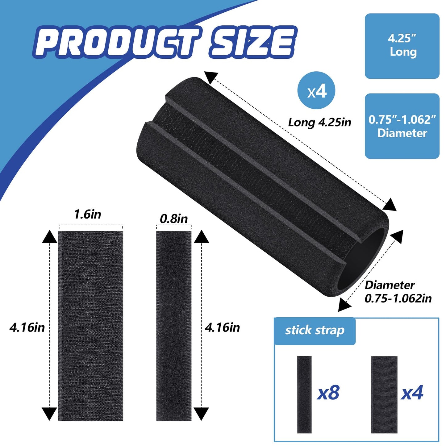 Frienda 4 Pcs Handle Grips 4.25 Inch NBR Rubber Foam Grip Wrap Soft Buffer Tube Cover Buffer Tube Pad Comfortable Handle Covers for Fitness Home Garden Bicycle Exercise Equipment Handlebar Replacement