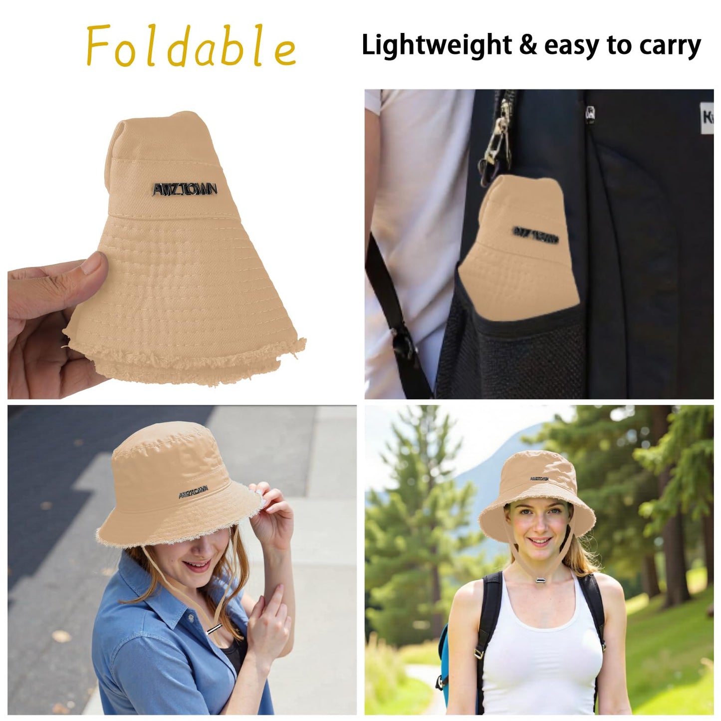 Sun Hats for Women Wide Brim Ponytail, Sun UV Protection UPF 50+ Breathable Cotton Summer Hat for Hiking Beach Fishing Summer Safari Khaki