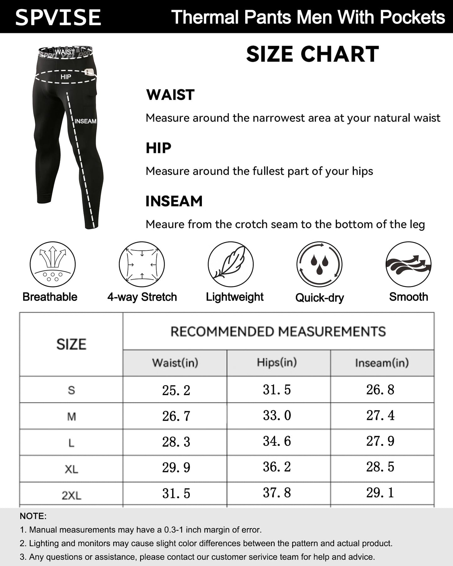 SPVISE Mens Thermal Compression Pants for Cold Weather Sports Tights Athletic Leggings Winter Baselayer Underwear with Pocket