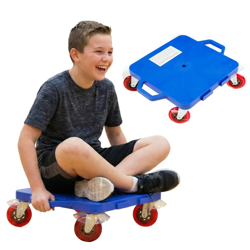 Fast Trak 16.5" Scooter Board with Safety Handles, Durable Non-Marking Wheels, Indoor/Outdoor Floor Scooter, Sit-On Design for PE Class, Therapy, Gym or Home Use, Single Board, Blue