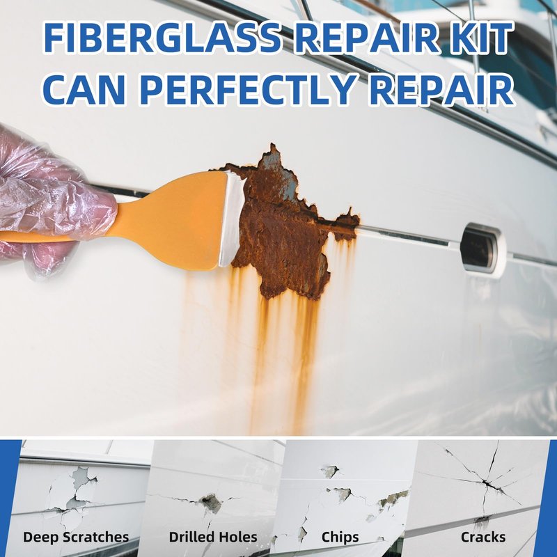 FENFANDAS Fiberglass Boat Repair Kit White, Gel Coat Repair Kit for Boats, Marine Fiberglass Repair Kit for Boats, Epoxy Filler for Boats, Fiberglass Repair Kit Fix Holes Chips Pits Cracks