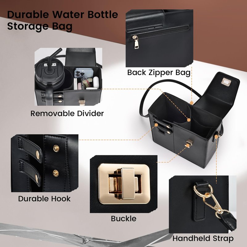 Outdoor Portable Crossbody Water Cup Storage Bag Crossbody Case with Sports Water Bottle Holder for Women Tumbler Purse with Water Bottle Pocket Compatible with Most Water Bottles Carrier Bag, Black