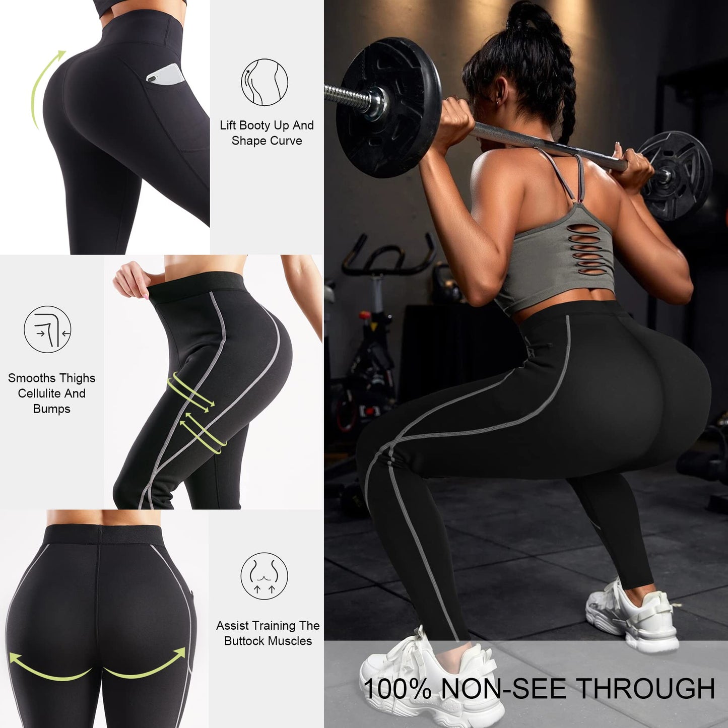 TrainingGirl Women Neoprene Sauna Leggings Sweat Shorts Weight Loss Workout Running Capris Slimming Compression Thermo Pants (Full Length Black, XL)