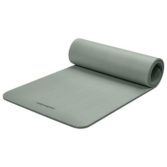 Retrospec Solana Yoga Mat 1/2" Thick w/Nylon Strap for Men & Women - Non Slip Excercise Mat for Yoga, Pilates, Stretching, Floor & Fitness Workouts, Sage