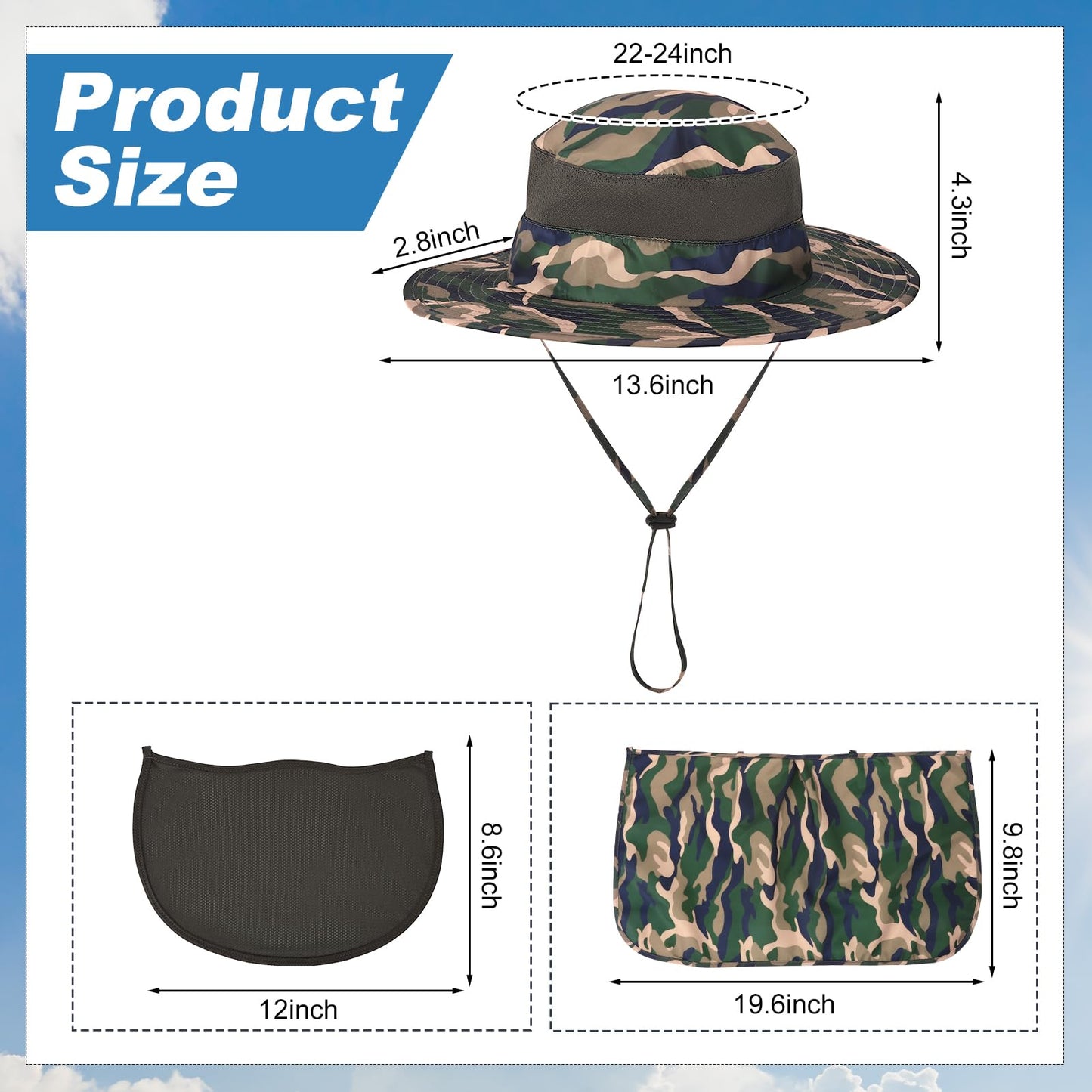 Zhamate 4 Pack Sun Hats for Men Women UPF 50+ Wide Brim Fishing Bucket Hat Summer Outdoor UV Protection Adjustable Neck Flap