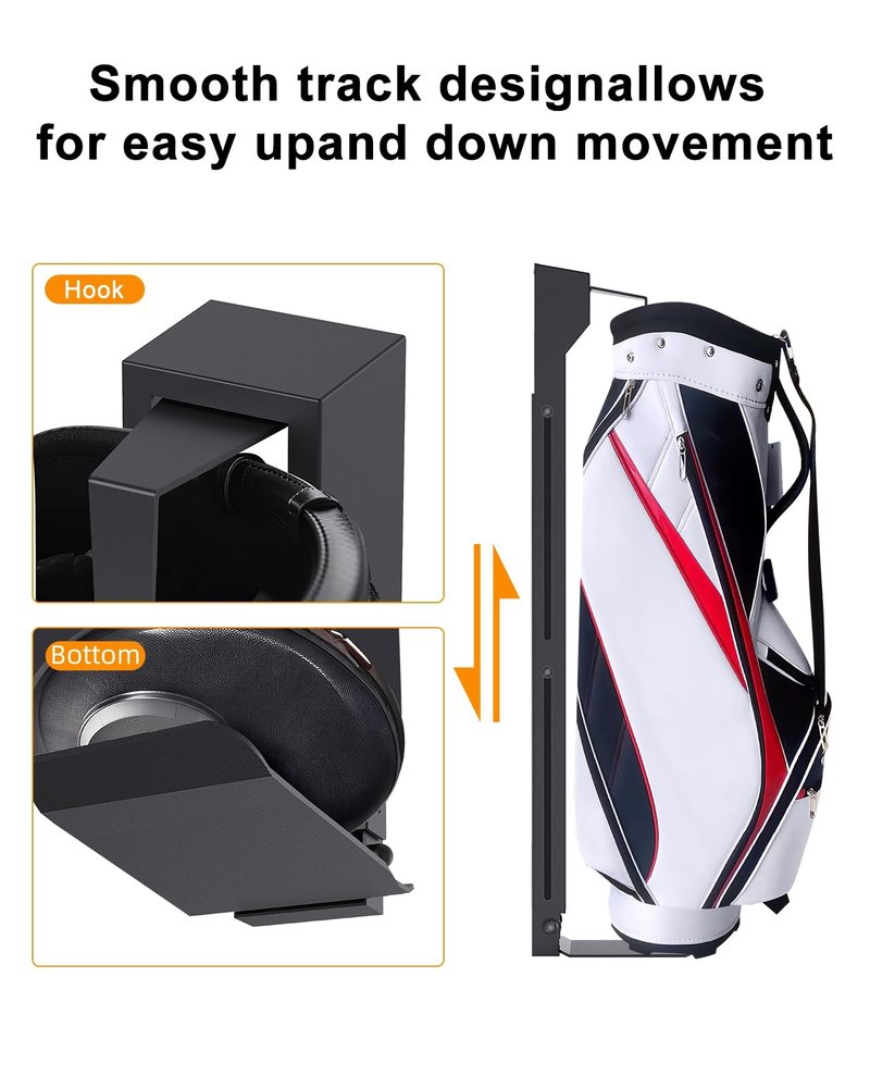 KBKJYYGS Golf Bag Wall Mount,Golf Bag Holder for Garage,Golf Bag Storage Rack,Golf Bag Organizer for Garage,Golf Bag Stand for Home Basement,Height Adjustable,Great Gilf for Golf Enthusiasts, Black