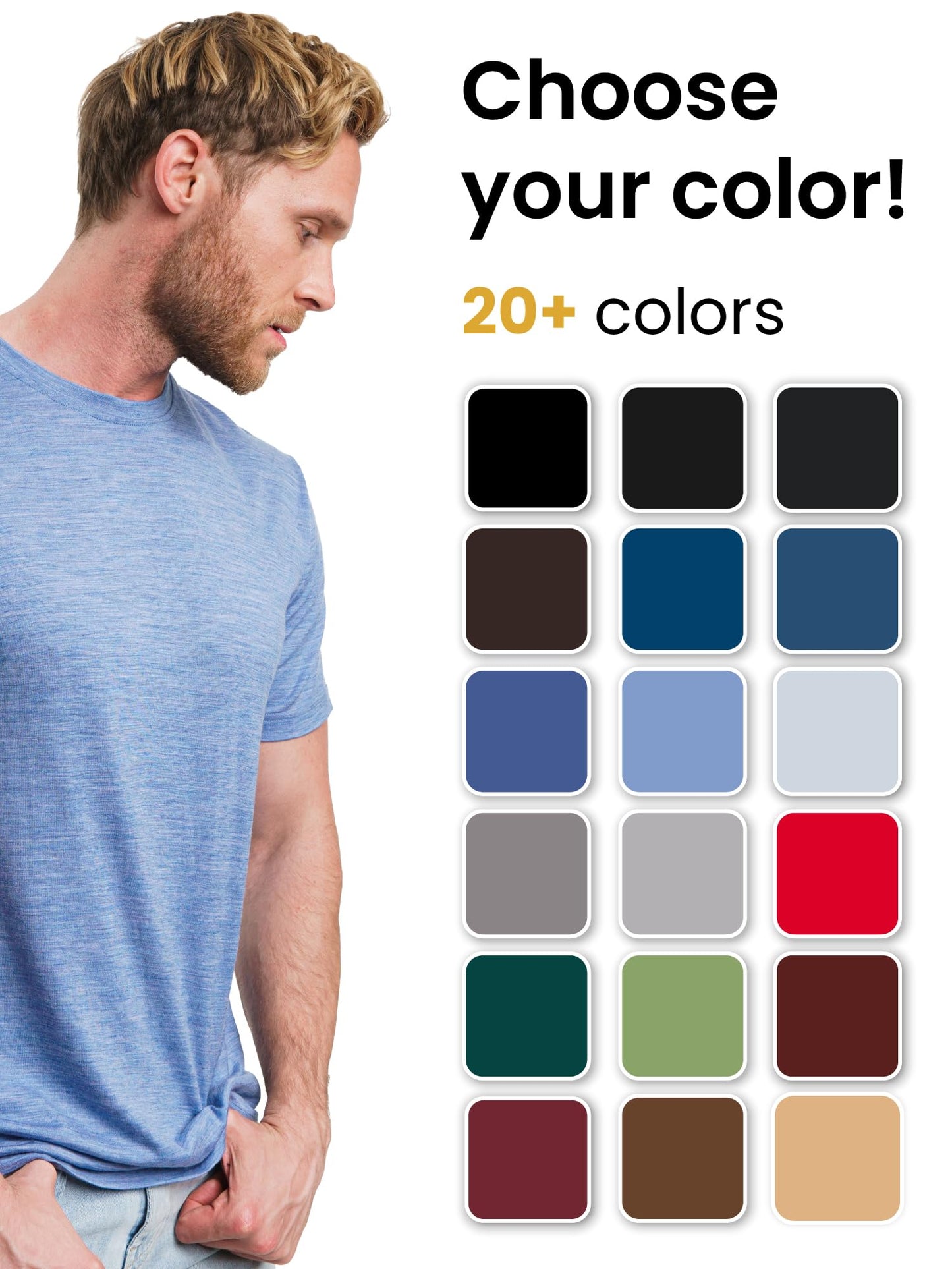 Merino.tech Merino Wool T-Shirt Mens - 100% Merino Wool Undershirt Lightweight Base Layer (Woodland Grey Blue, Small)