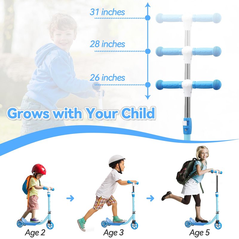 Scooter for Kids 3-5 with LED Lighted Wheels, 3-Wheel Kick Scooters with Adjustable Handlebar, Cute Deck, Outdoor Indoor Safe Smooth Riding Toddler Scooter, Boy Girl Gift Christmas Box, up to 100 lbs