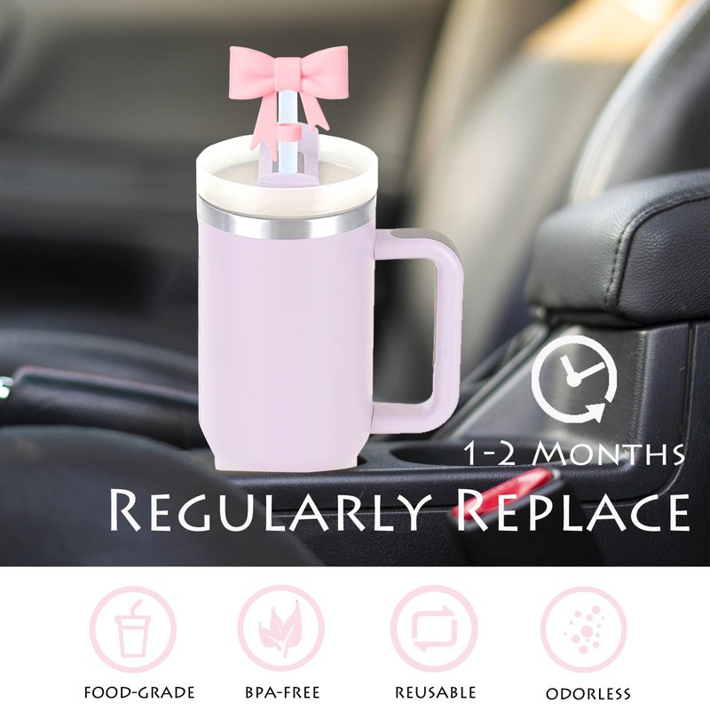 HIUSITY Bow Straw Cover Topper for Stanley Cup,Silicone Straws Toppers for Tumbler with Handle 40oz,Cute 10mm/0.4in Covers Cap,Dust-Proof Reusable Lids for Stanley Cups Accessories,7Pcs