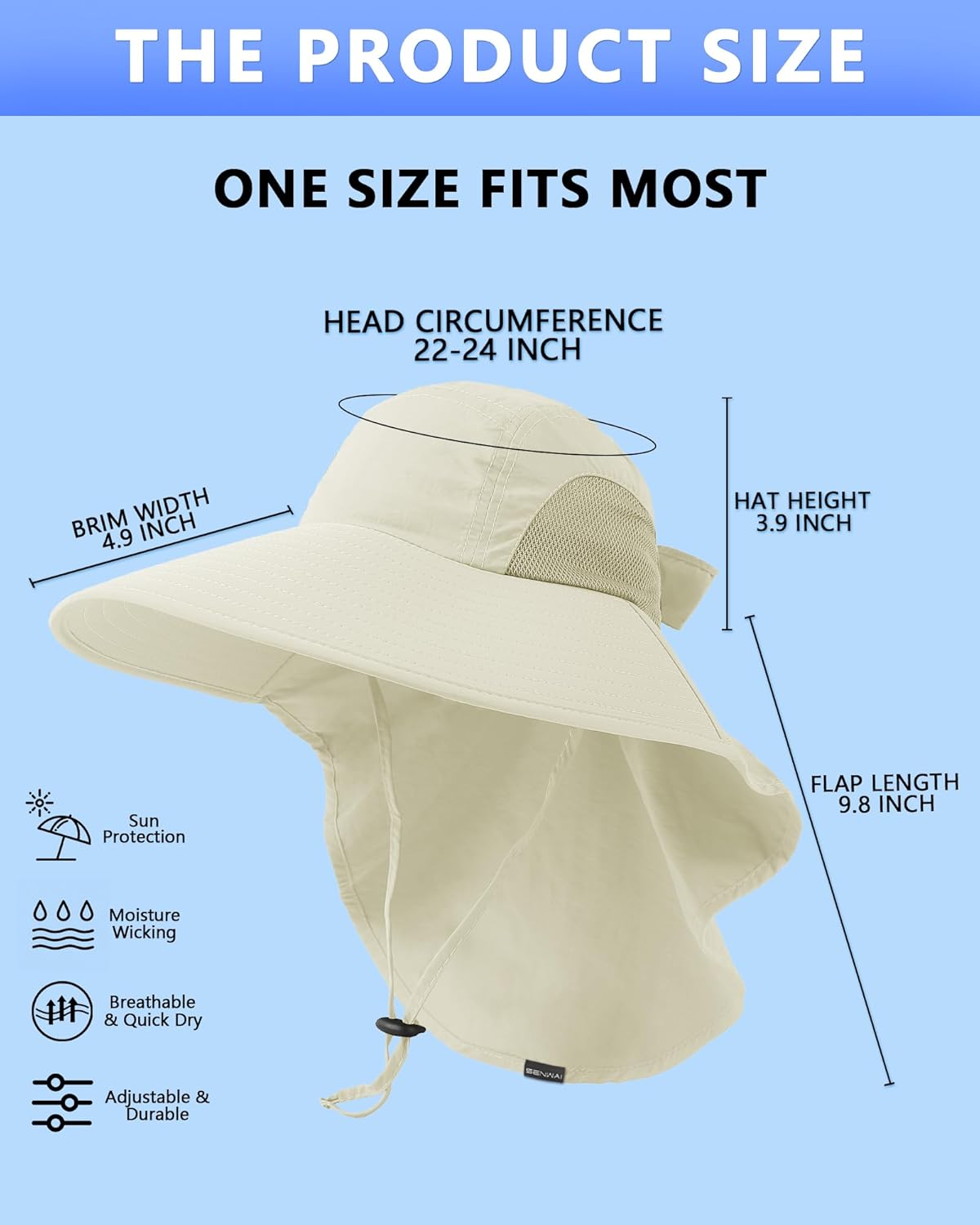 Women's UV Protection Sun Hat - Wide Brim Fishing Hat with Ponytail Hole & Neck Flap | Ideal for Beach, Hiking, Camping