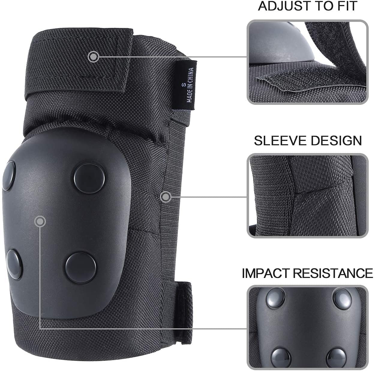 Adult/Kids Knee Pads Elbow Pads Wrist Guards Set for 3-8 Years, Child Protective Gear Set for Roller Skates, Cycling, BMX Bike, Skateboard, Inline Skating, Scooter Riding Sports Black S