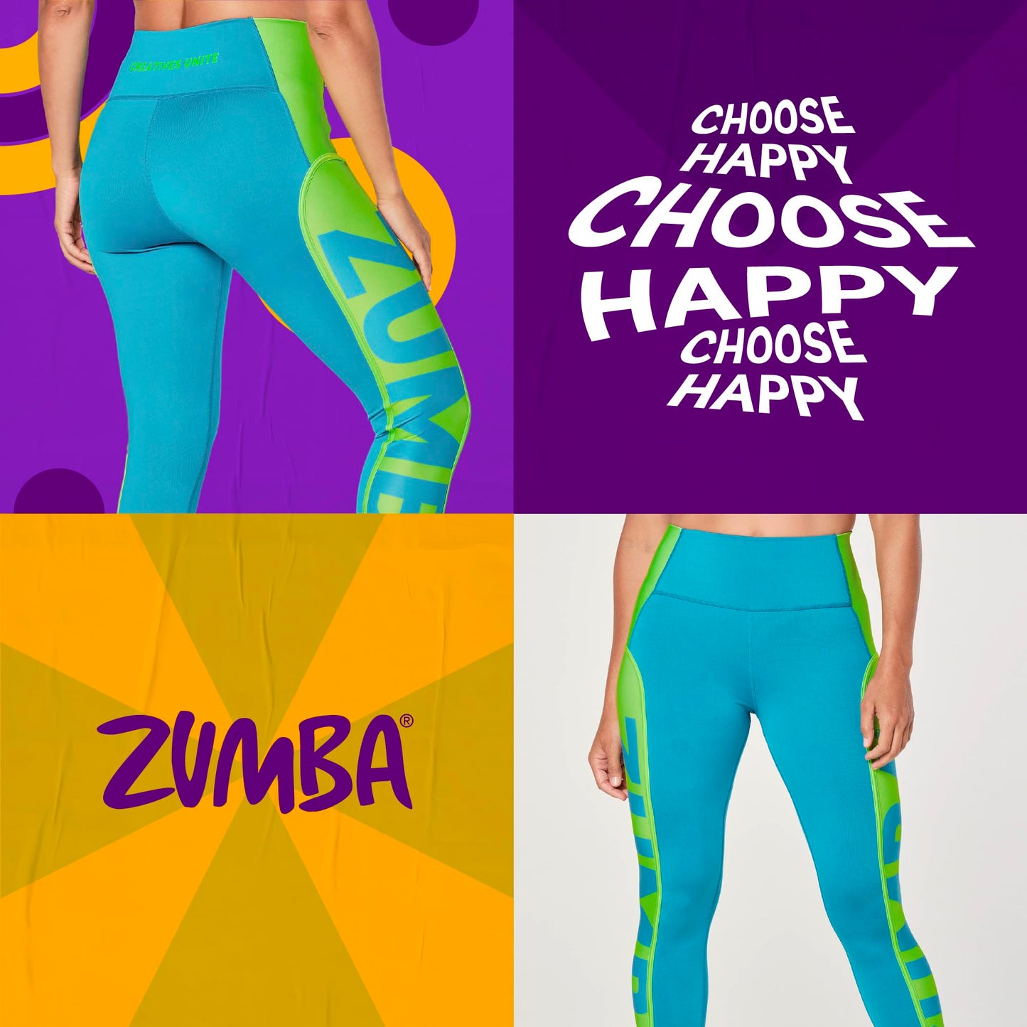 ZUMBA Women's “Creatives Unite” High-Waisted Compression Leggings, S, Seaside Surf