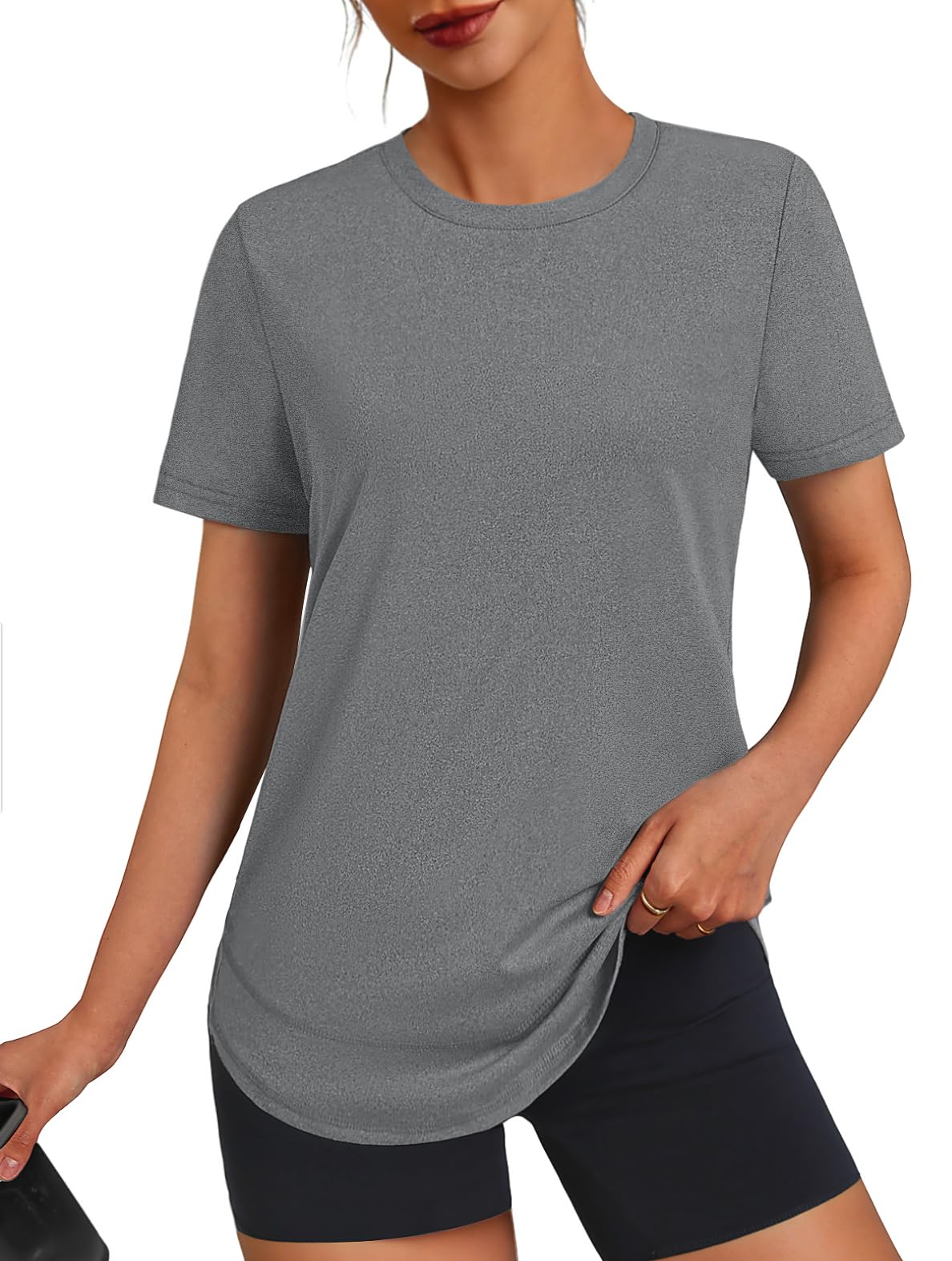 3rd hill Womens Workout Tops Short Sleeve Crewneck Sports Yoga Running Shirts Quick Dry Outfits Gray L