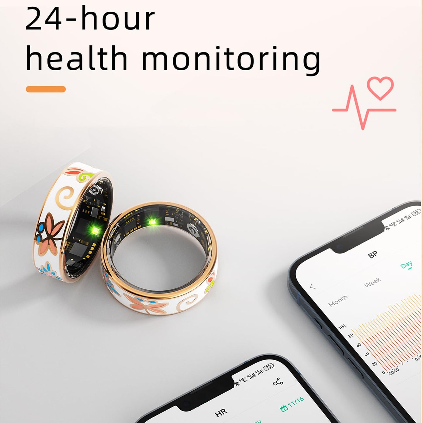 Yihou Smart Ring for Women Health Ring Fitness Ring with Enamel Fitness Tracker with Heart Rate Monitoring Sleep Monitor Distance Pedometer Calorie No Subscription Fee for Android iOS 8#