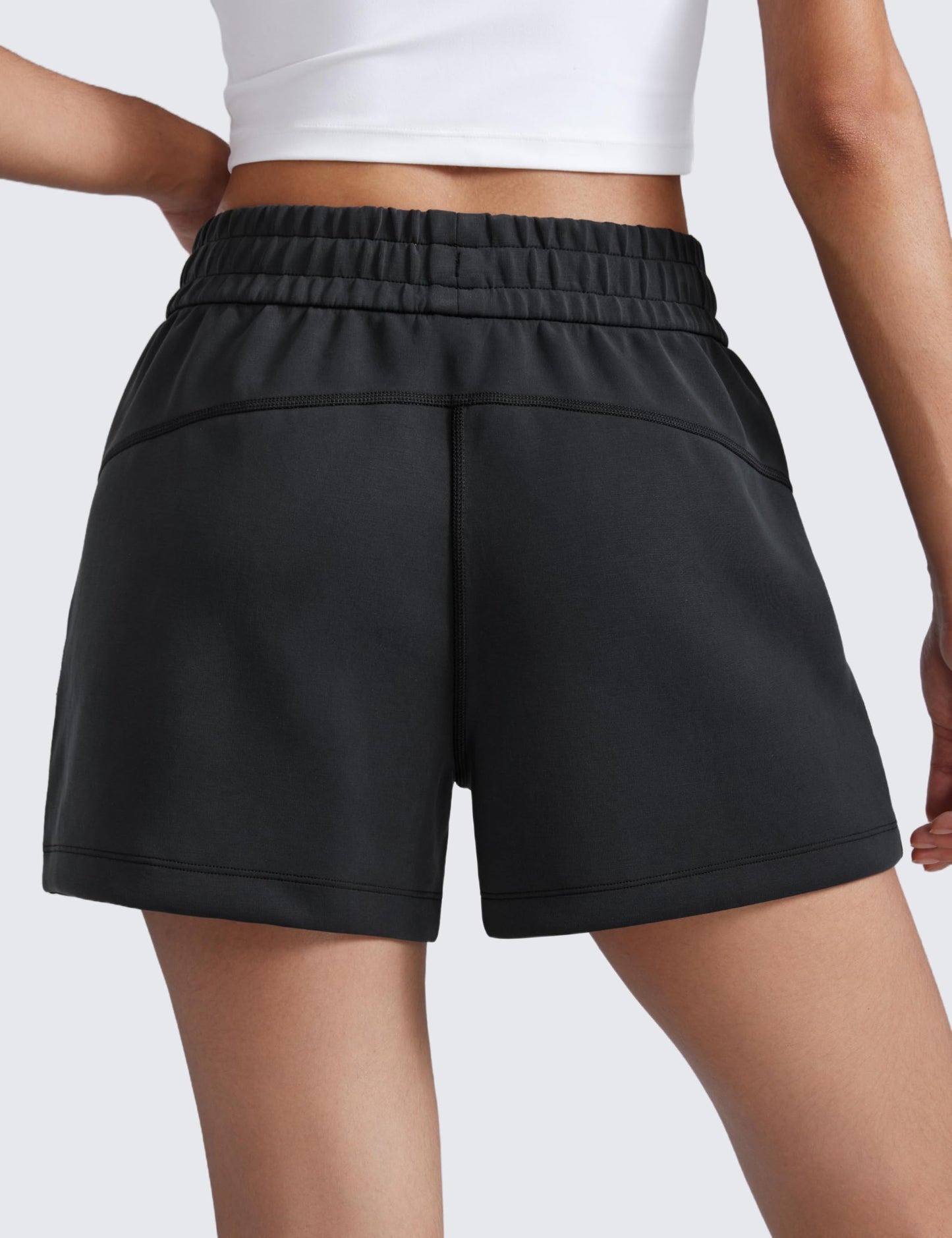 CRZ YOGA SoftAura Sweat Shorts for Women 4" - High Waisted Modal for Casual Lounge Athletic with Pockets Drawstring Black Medium