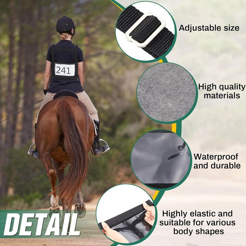 Exhibitor Number Harness - Black Leather Show Number Holder for Eventing | 9.84 x 6.1 Inches