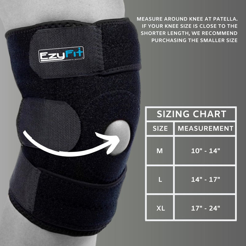 MONTAVI EzyFit Knee Brace - Adjustable Support for Arthritis, ACL Meniscus Tear & Knee Pain Relief or Injury Recovery - Plus Dual Side Stabilizers for Men & Women - Large Size - 14" - 17"