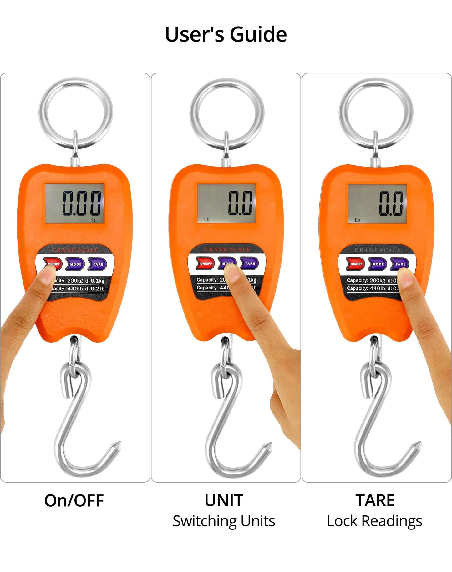 QWORK Hanging Weight Scale, 200kg/440lbs Digital Crane Scales Fish Weighing Scale Aluminum Housing LED Display Scale for Fishing, Weigh Luggage, Home Farm