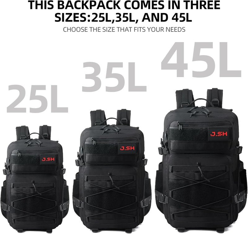Military Tactical Backpack - 25L EDC MOLLE Rucking Pack | 900D Oxford Nylon, Portable Gear for Hiking & Survival - Black