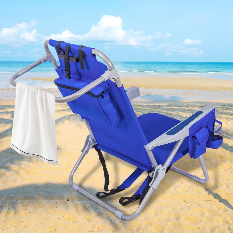 Yestomo Beach Chair with Backpack Straps, Heavy Duty Backpack Beach Chairs for Adults with 5 Positions, Lay Flat Beach Chair with Large Cooler Pouch, Support to 350LBS