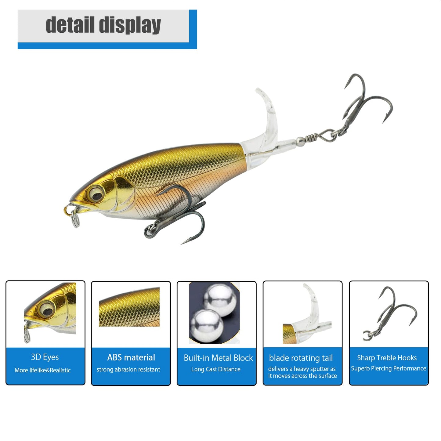 Bnque 10Pcs Fishing Lures for Bass, Whopper Lures Kit, Top Fishing Water Lure with Hooks, Popper Floating Lure for Bass Catfish Pike