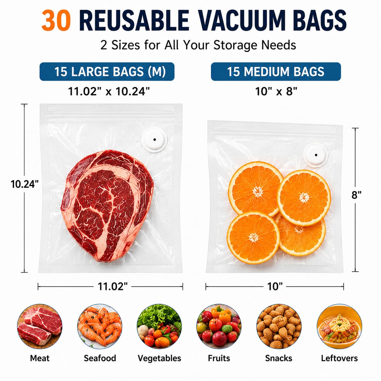 Compact Vacuum Sealer for Food (Vacuum Sealer Machine + 30 Reusable Vacuum Bags+4lids), Powerful Handheld Food Vacuum Sealer Machine with LED Display & Liquid Drainage Tube, Portable Food Sealer