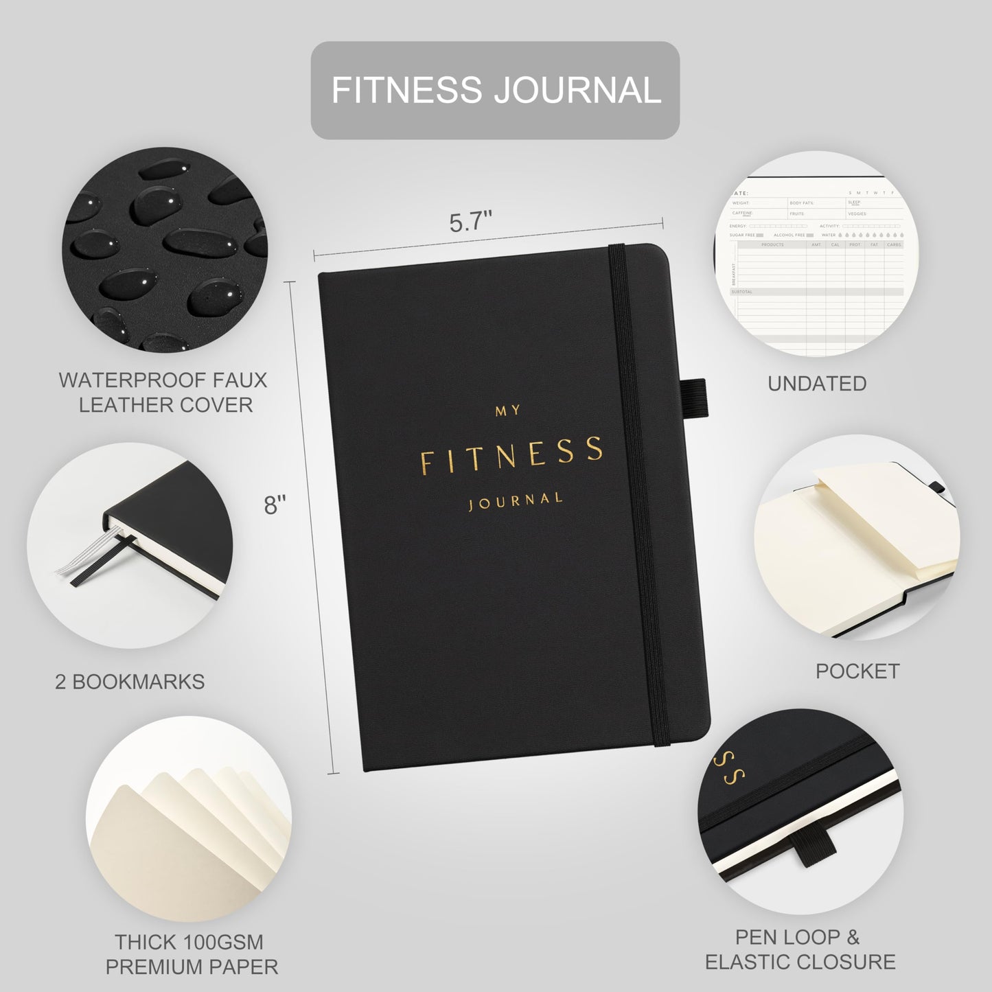 &And Per Se Workout and Food Journal – Fitness Journal with Daily Diet Tracker & Gym Exercise Log Book for Men & Women – Undated, A5 Size, Leather Hardcover (Light Green)