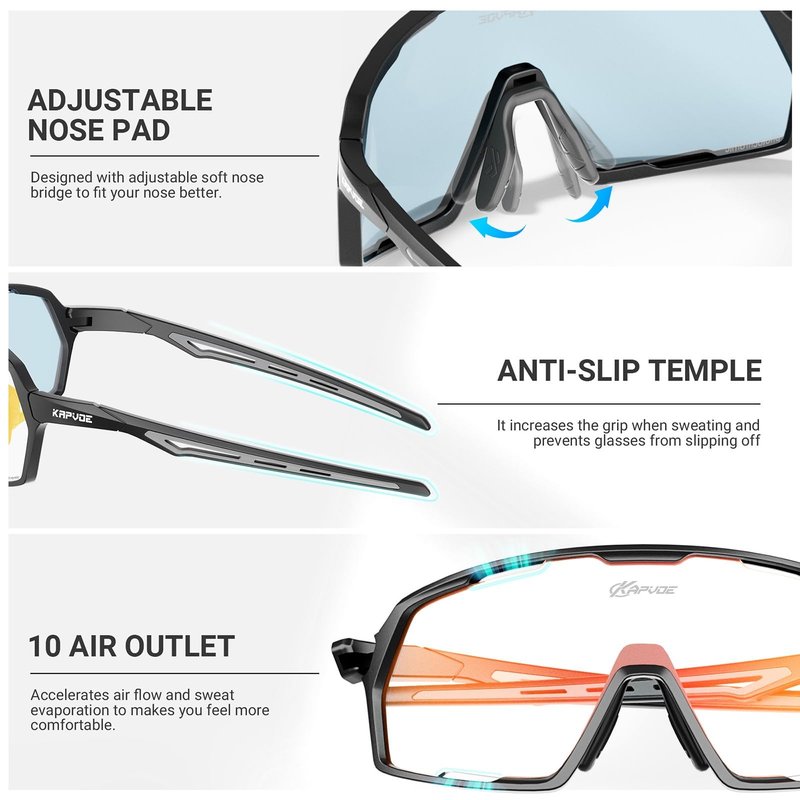 KAPVOE Photochromic Cycling Glasses Sports Sunglasses for Men Women UV400 Protection Bicycle MTB Mountain Bike Sunglasses
