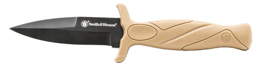 Smith & Wesson FDE 6.25in High Carbon S.S. Boot Knife with 2.75in Single Edge Blade and Rubberized Handle for Outdoor Survival, Camping and EDC,Tan