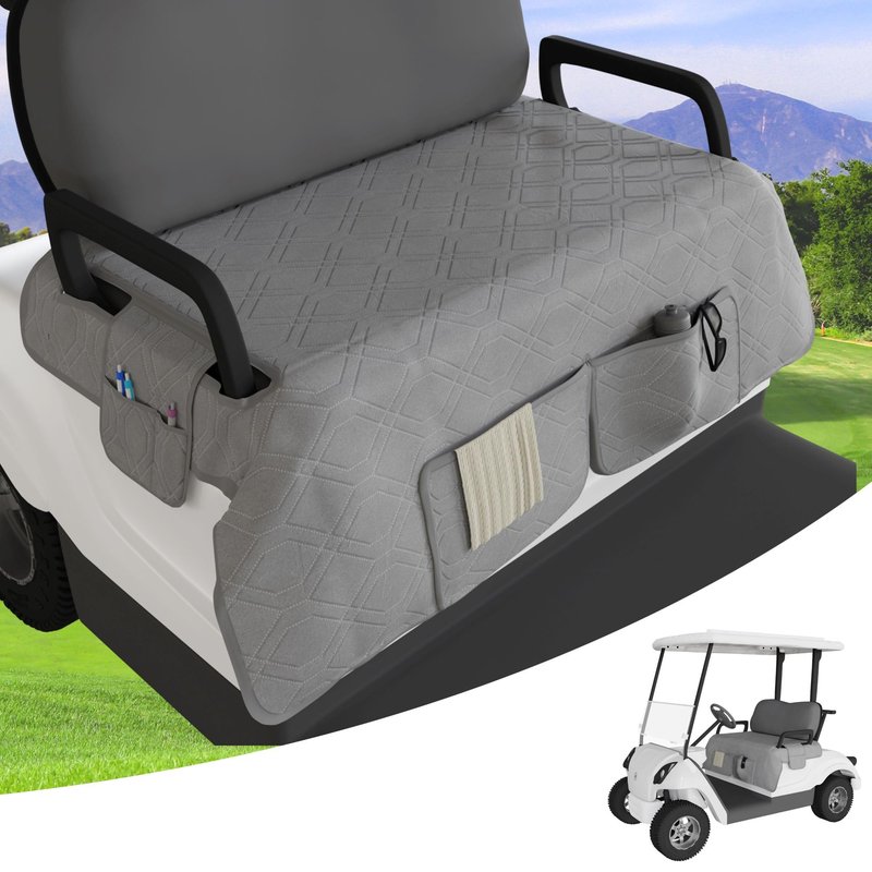 Eolzzi Golf Cart Seat Cover for Club Car, Waterproof, Washable, Breathable, Non-Slip Golf Cart Cover with 3 Pockets, for Golf Lovers, Grey