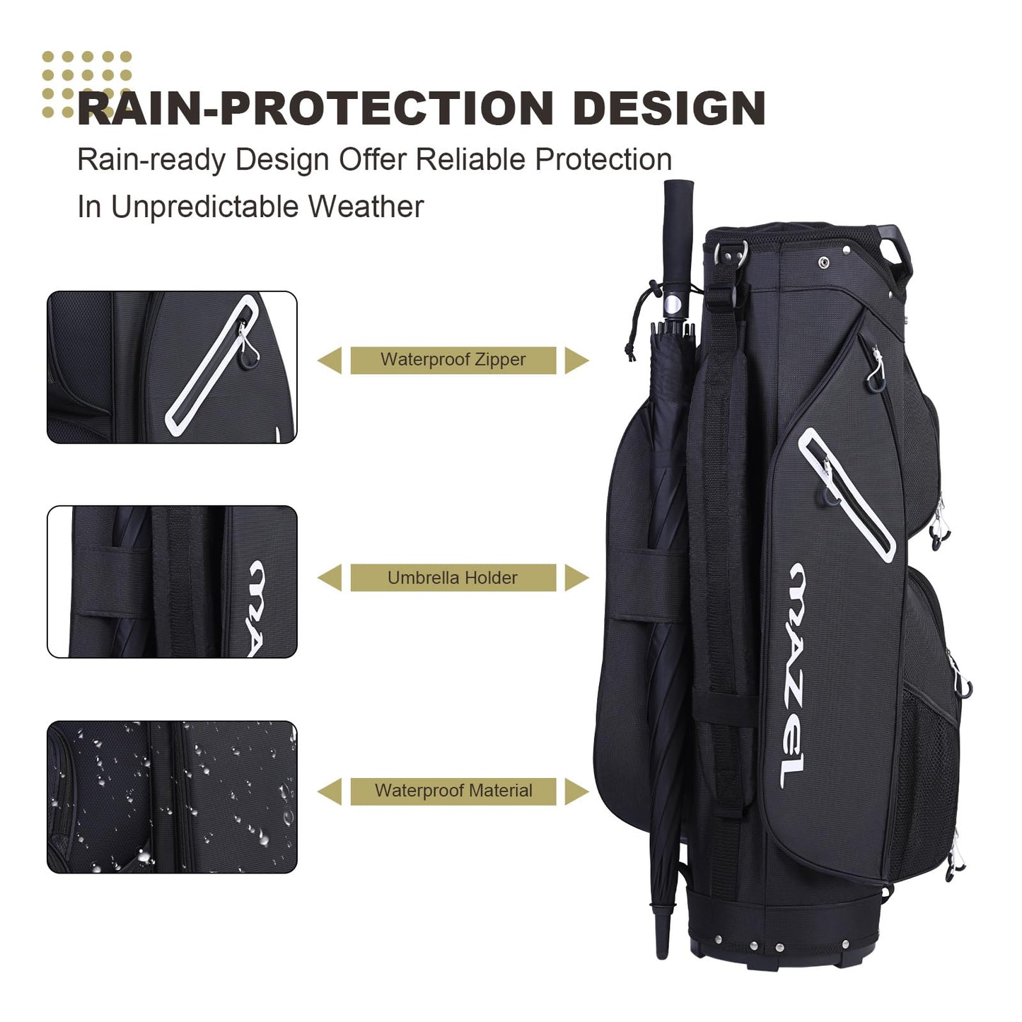 MAZEL Golf Cart Bag with 7-Way Full Length Dividers Top and 9 Pockets,Lightweight Golf Club Bag for Men & Women (Black)