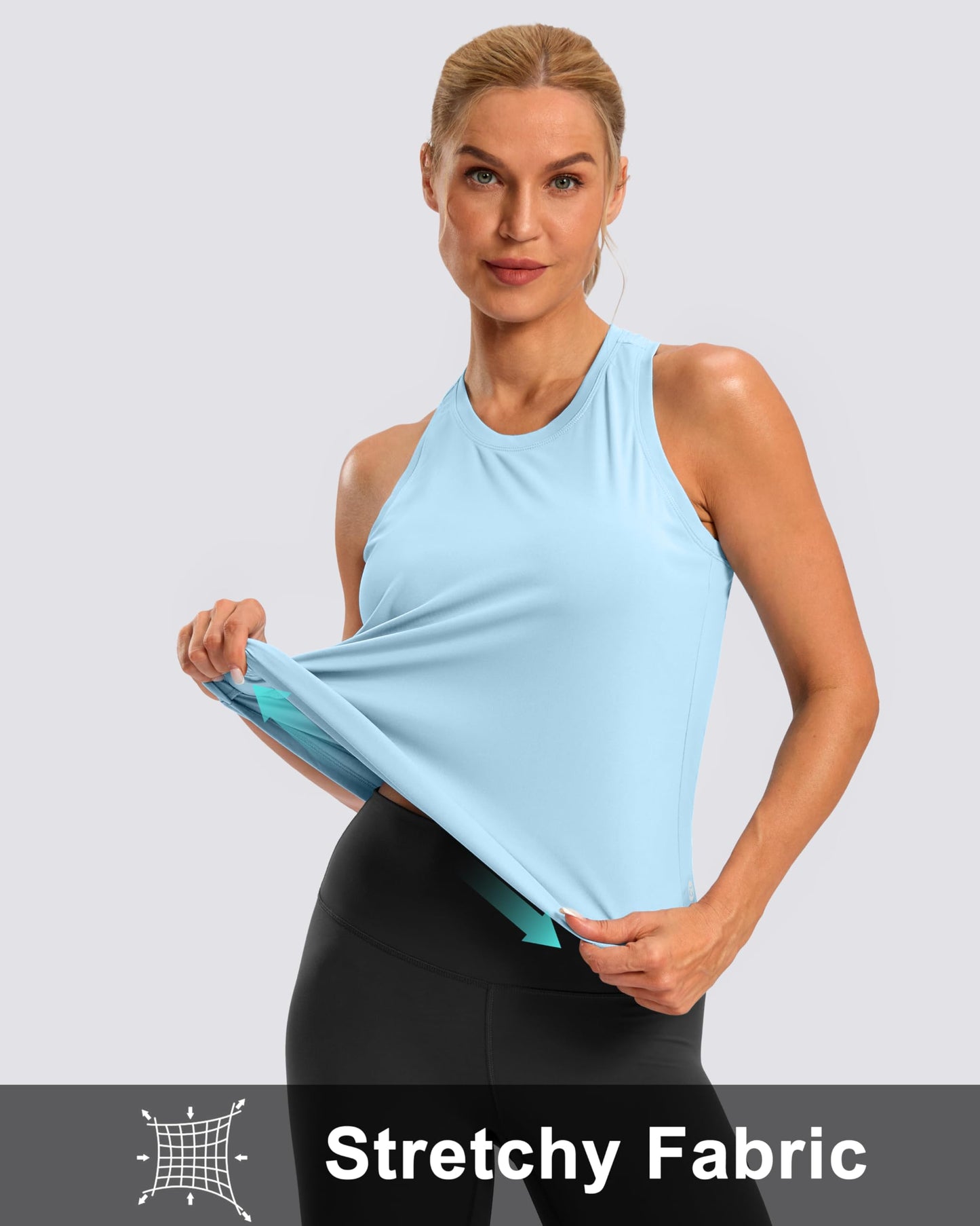 G Gradual Women's Workout Tank Tops Racerback Athletic Yoga Tops Loose Fit Sleeveless Running Gym Sports Shirts for Women(Blue Linen,XS)