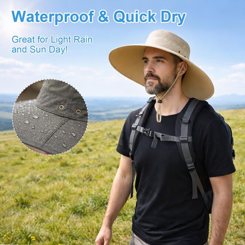 Wide Brim Sun Hat for Men & Women - Bucket Safari Fishing Hat for Hiking, Camping & Outdoor Activities
