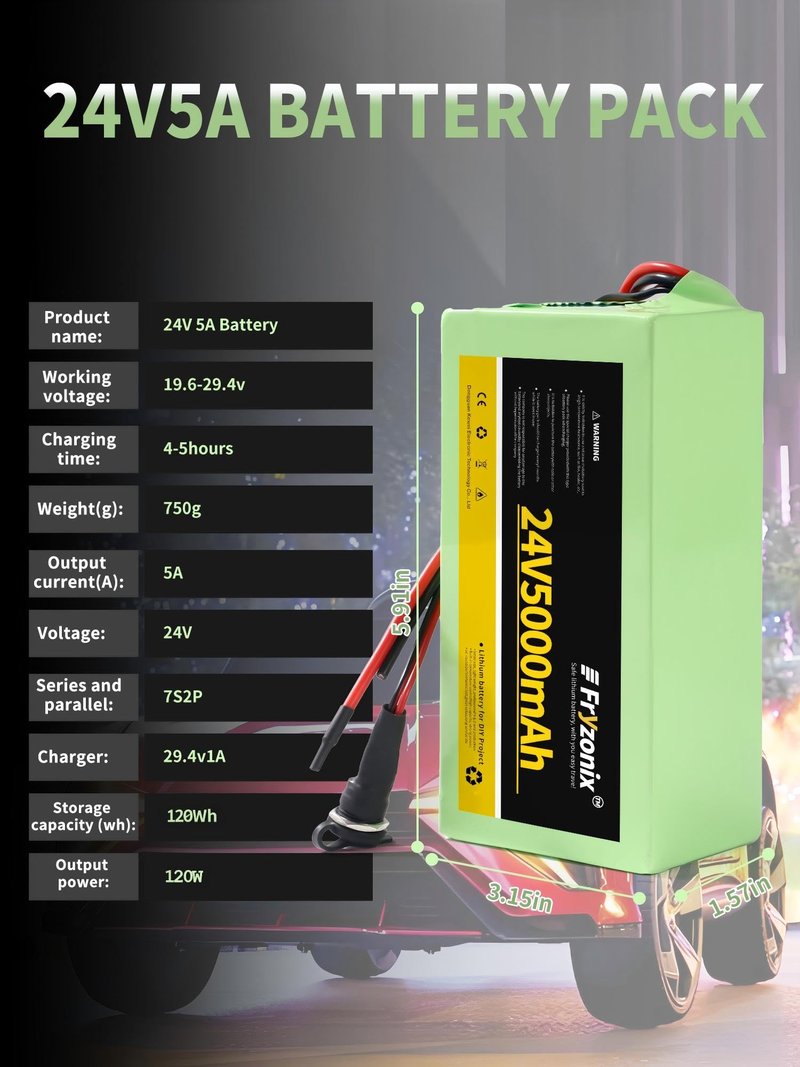 1 Pack 24V 5Ah Lithium Battery with 29.4V 1A Charger, 24 Volt Rechargeable Battery for DIY Projects
