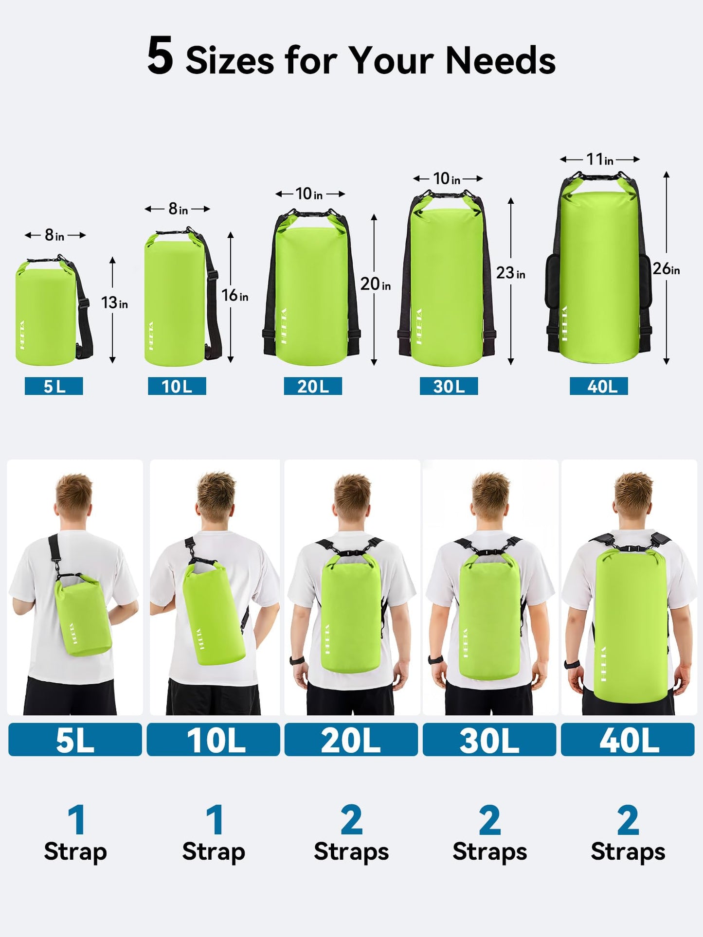 HEETA Waterproof Dry Bag for Women Men, Roll Top Lightweight Dry Storage Bag Backpack with Emergency Whistle for Travel, Kayaking, Boating, Camping, Beach, Cruise Ship Essentials (Lemon Green, 30L)