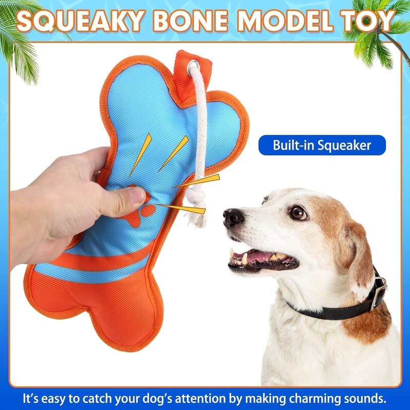 BINGPET Dog Pool Floating Toys - Durable Bone Shaped Squeaky Chew Toys for Summer Fun | 2-Pack