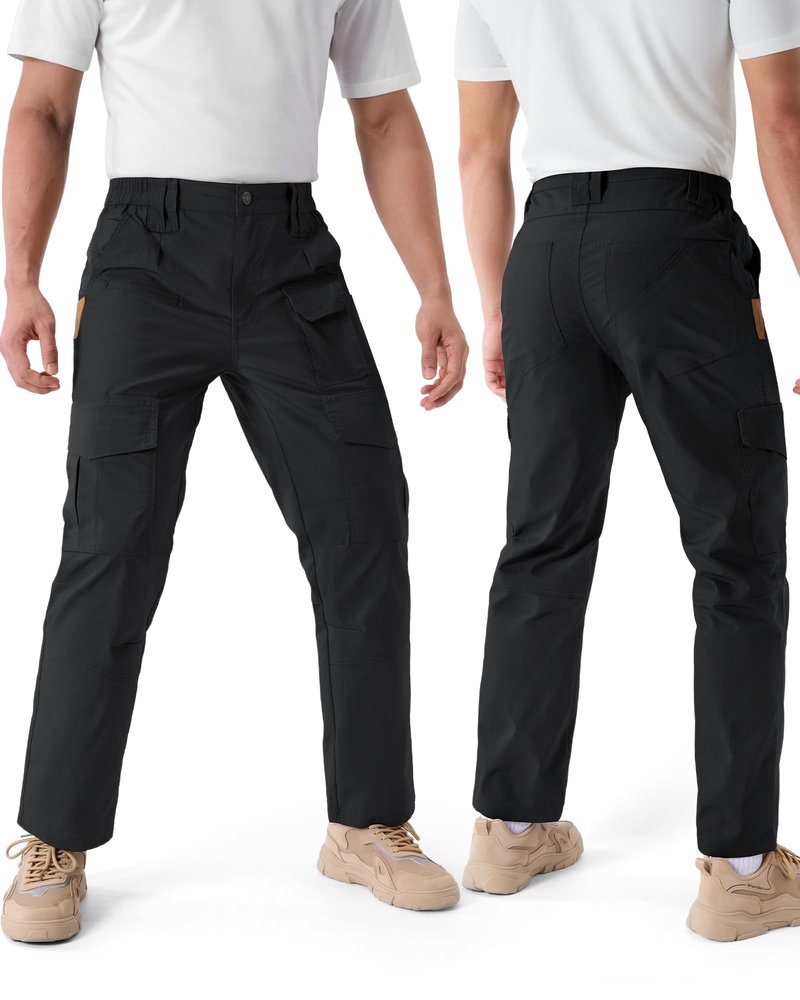 IGOLUMON Men's Stretch Tactical Pants, Ripstop Cargo Pants Outdoor Lightweight EDC Hiking Work Pants with 10 Pockets, Black