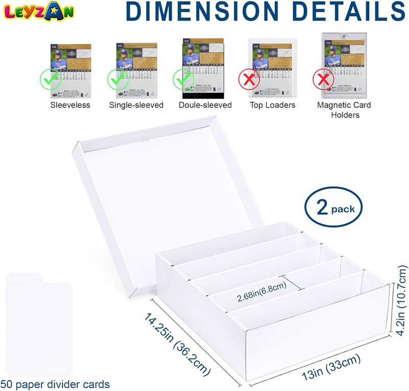 Trading Card Storage Box - 5 Row Cardboard Organizer for MTG, TCG & Sports Cards | 2 Pack