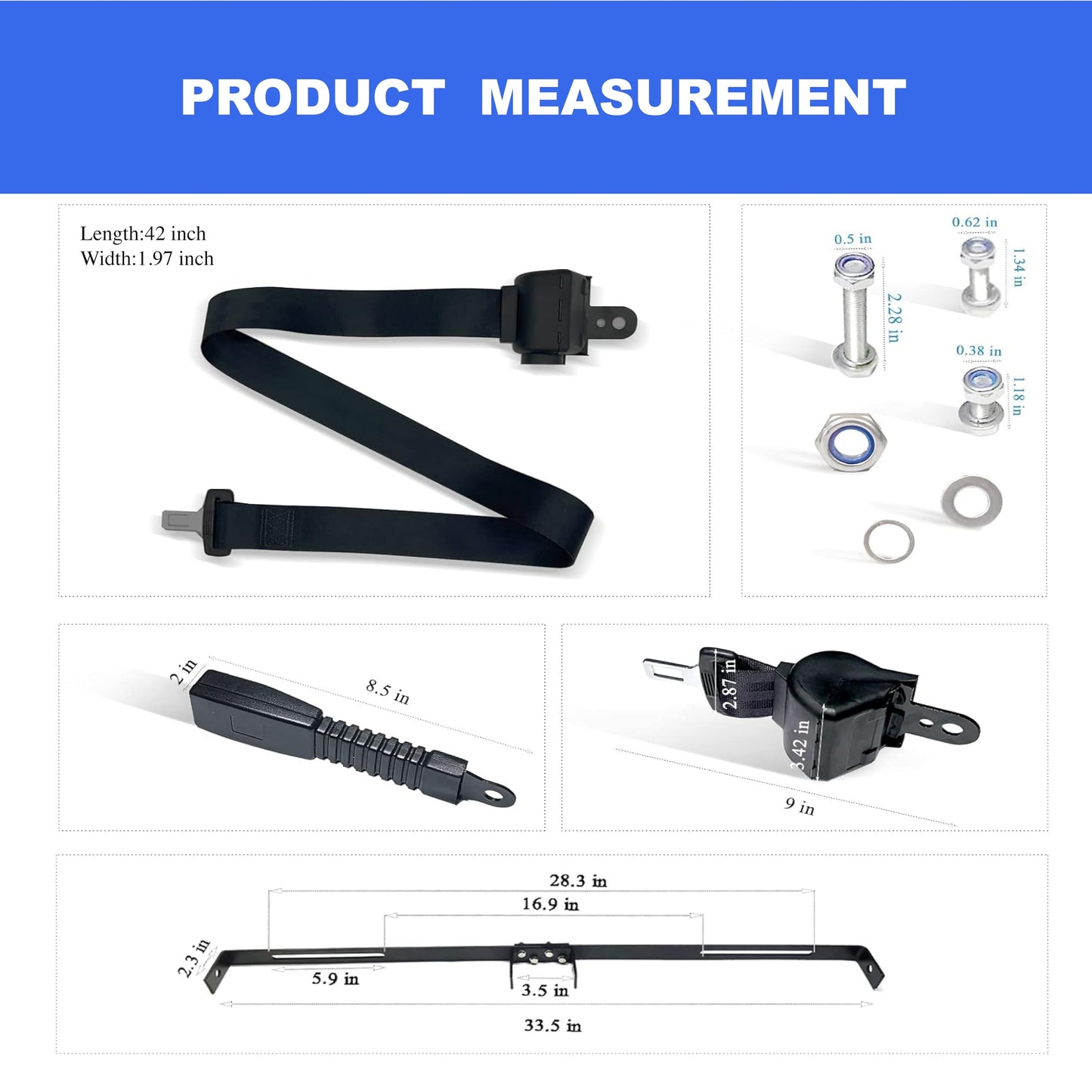 YOUXIFUN Universal Golf Cart Retractable 2 Passenger 42" Seat Belts with Bracket Kit for Yamaha Club Car DS Precedent EZGO TXT RXV