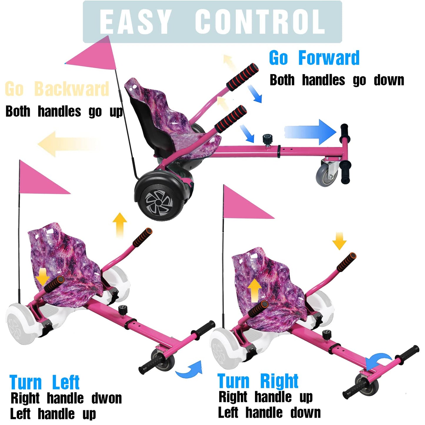 DisplayForever Hoverboard Kart Seat Attachment for All Ages | Hoverboard Accessories Compatible with 6.5'' 8'' 8.5'' 10'' Two Wheel Self Balancing Scooter | Adjustable Frame Length