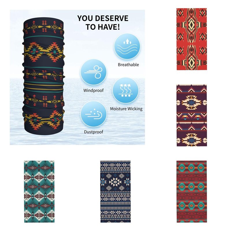 AIFAAFIIA Navajo Inspired Geometric Print Neck Gaiter 6 pack Breathable Face Mask Balaclava Southwest Native American Design Bandana & Headwear for Men Women