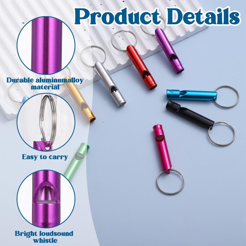 120 Pieces Aluminum Emergency Whistle, Kids Safety Whistle With Keychain, Whistles For Adults Emergency, 6 Colors Hiking Whistle Survival Whistle, For Camping, Hiking, Boating, Hunting, Fishing