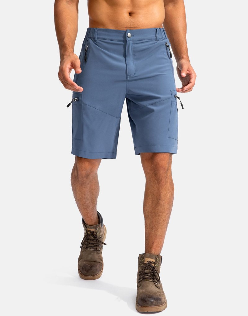 Pudolla Men's Hiking Cargo Shorts 9" Lightweight Outdoor Work Shorts for Men Travel Golf Camping Casual with 5 Zipper Pockets(Blue Large)