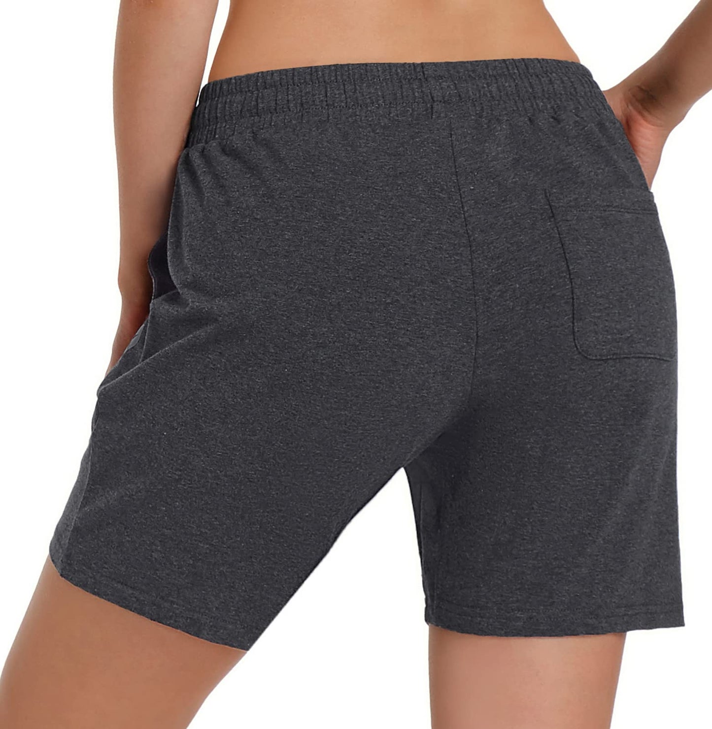 Women's Cotton Shorts 5" Sweat Bermuda Pull on Shorts with Deep Pockets for Lounge Gym Yoga Walking Athletic Charcoal