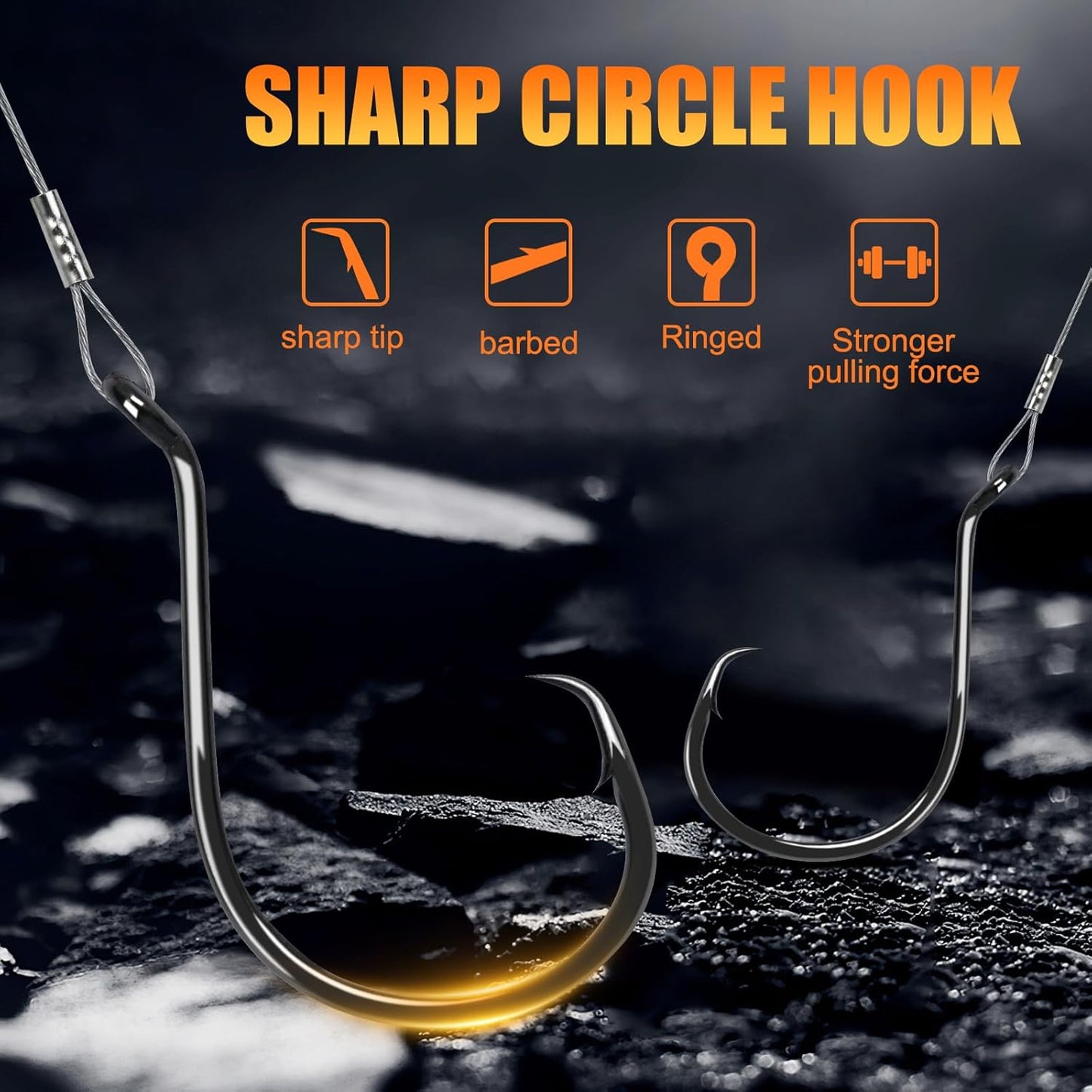 Circle Hooks Rigs - 15pcs Fishing Leader Rigs with Steel Wire | Sizes 1/0 to 10/0 for Bass & Catfish Fishing