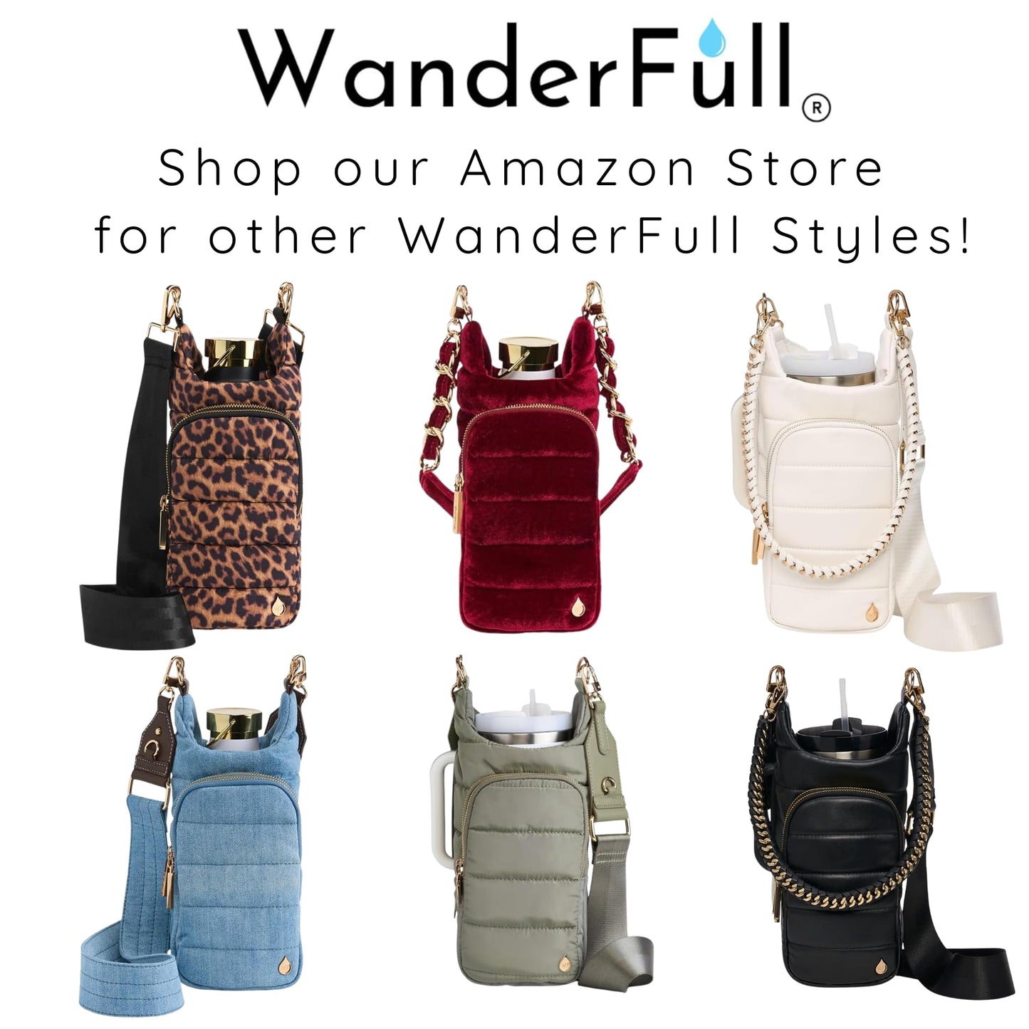 WanderFull® Original HydroBag®, Fits Up to 32 oz Water Bottle Holder with Strap, Hands-Free Crossbody, Water Bottle Carrier Bag with Phone Pocket - Black Matte, Mother’s Day Gift