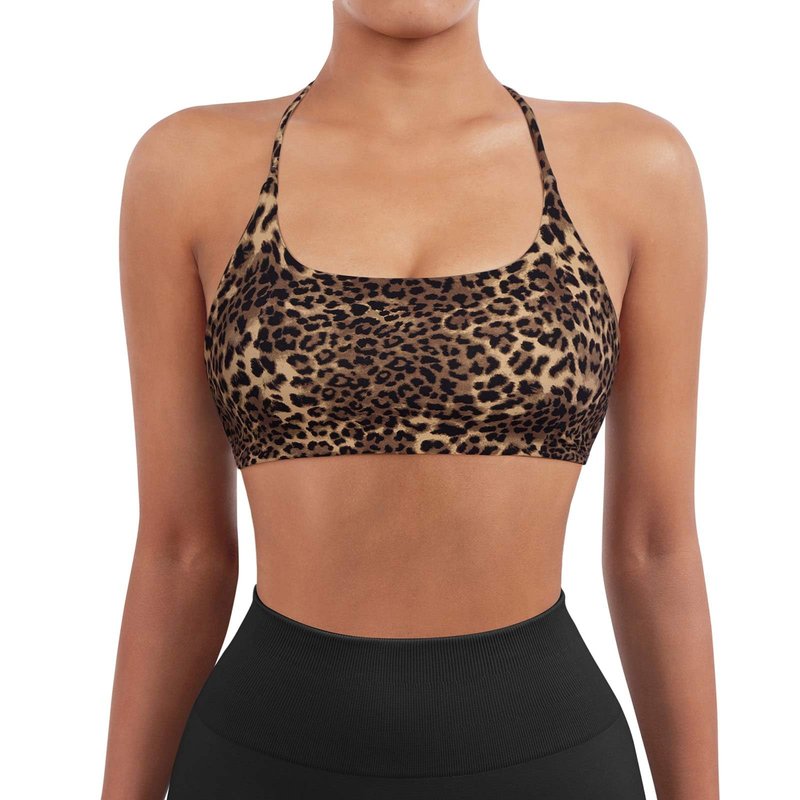 SUUKSESS Women 2 Piece Open Back Sports Bra Pack Strappy Workout Gym Yoga Crops (Cheetah & Black, M)